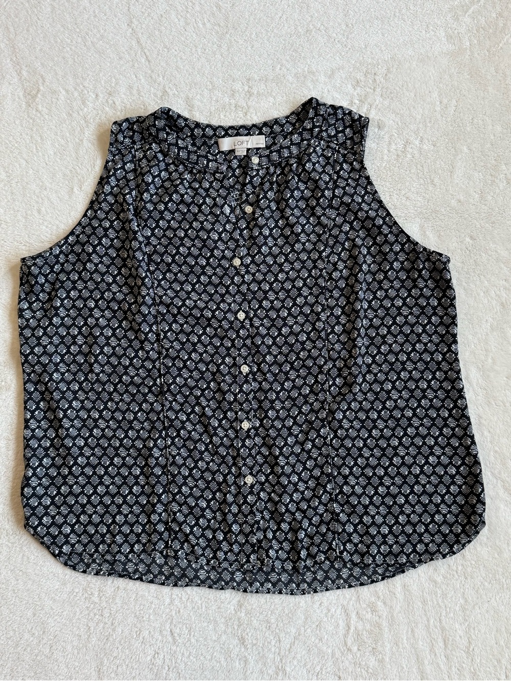 LOFT Petite Black White Printed Button Front Blouse XLP